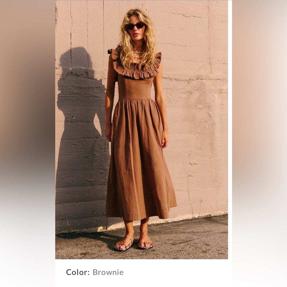 Free People Ruffle it Up Brown Maxi Dress Brownie Small
